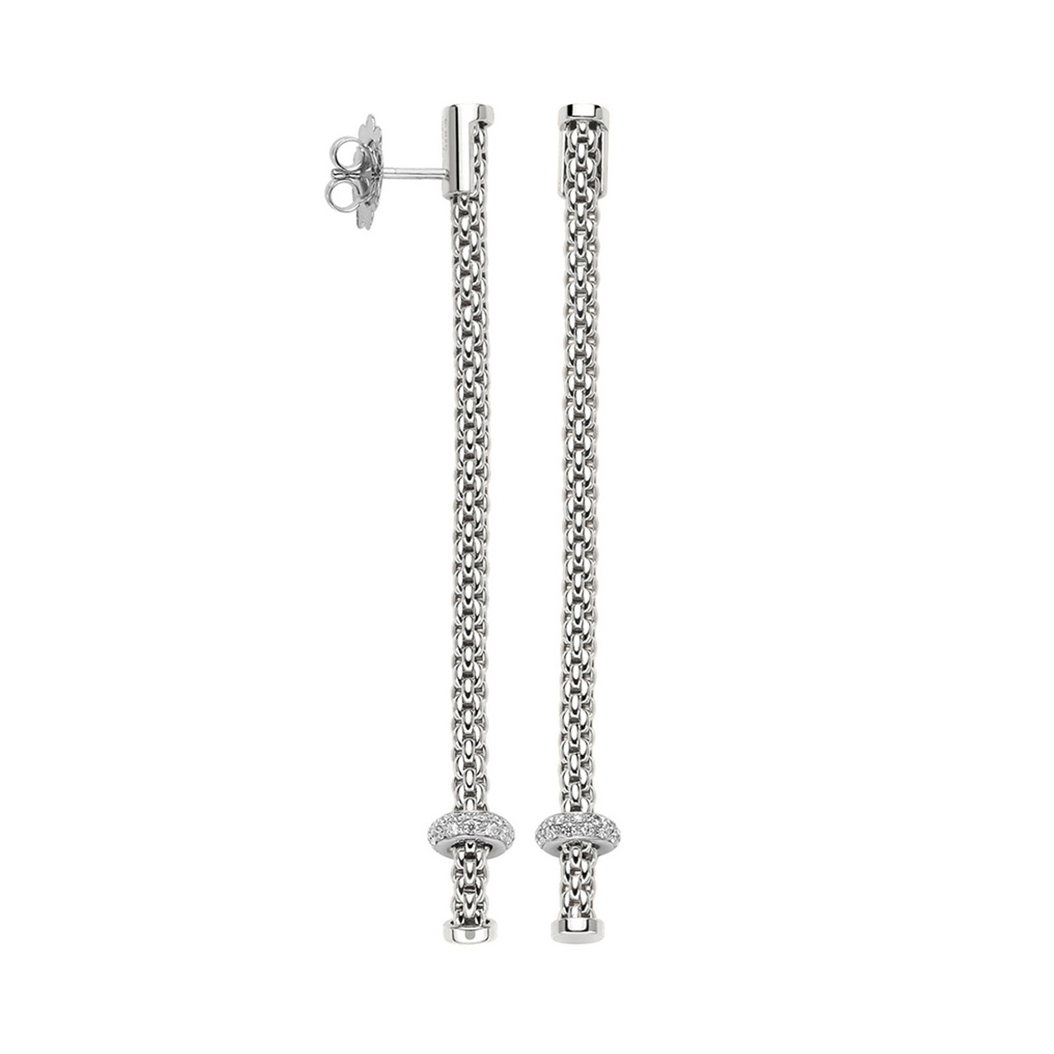 FOPE, Prima Collection, 18ct White Gold Diamond Drop Earrings: 0.36 carats A pair of 18ct white gold diamond set drop earrings for pierced ears, belonging to FOPE's Prima collection.