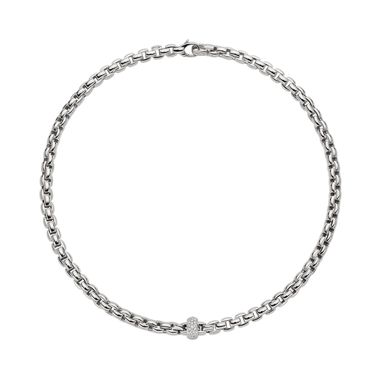 FOPE, EKA Collection, 18ct White Gold Diamond Necklace: 0.40 carats An 18ct white gold necklace with a single diamond set rondel, belonging to FOPE's EKA collection.