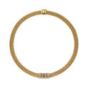 An 18ct yellow gold necklace with four diamond set white gold rondels and five polished rondels belonging to FOPE's Panorama collection.