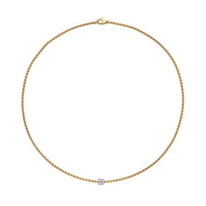 An 18ct yellow gold necklace with a single 18ct white gold diamond set rondel belonging to FOPE's Aria collection.