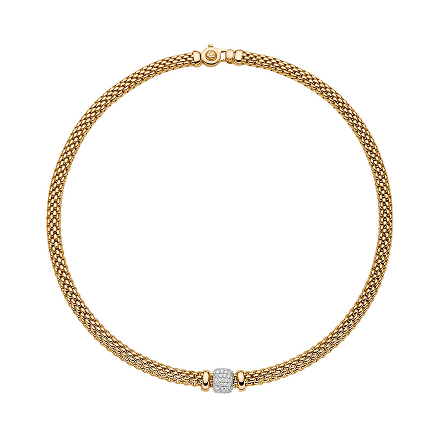 FOPE, Vendôme Collection, 18ct Yellow & White Gold Diamond Necklace: 0.41 carats An 18ct yellow gold Flex'It necklace with a single white gold pavé diamond set rondel, belonging to FOPE's Vendôme collection.