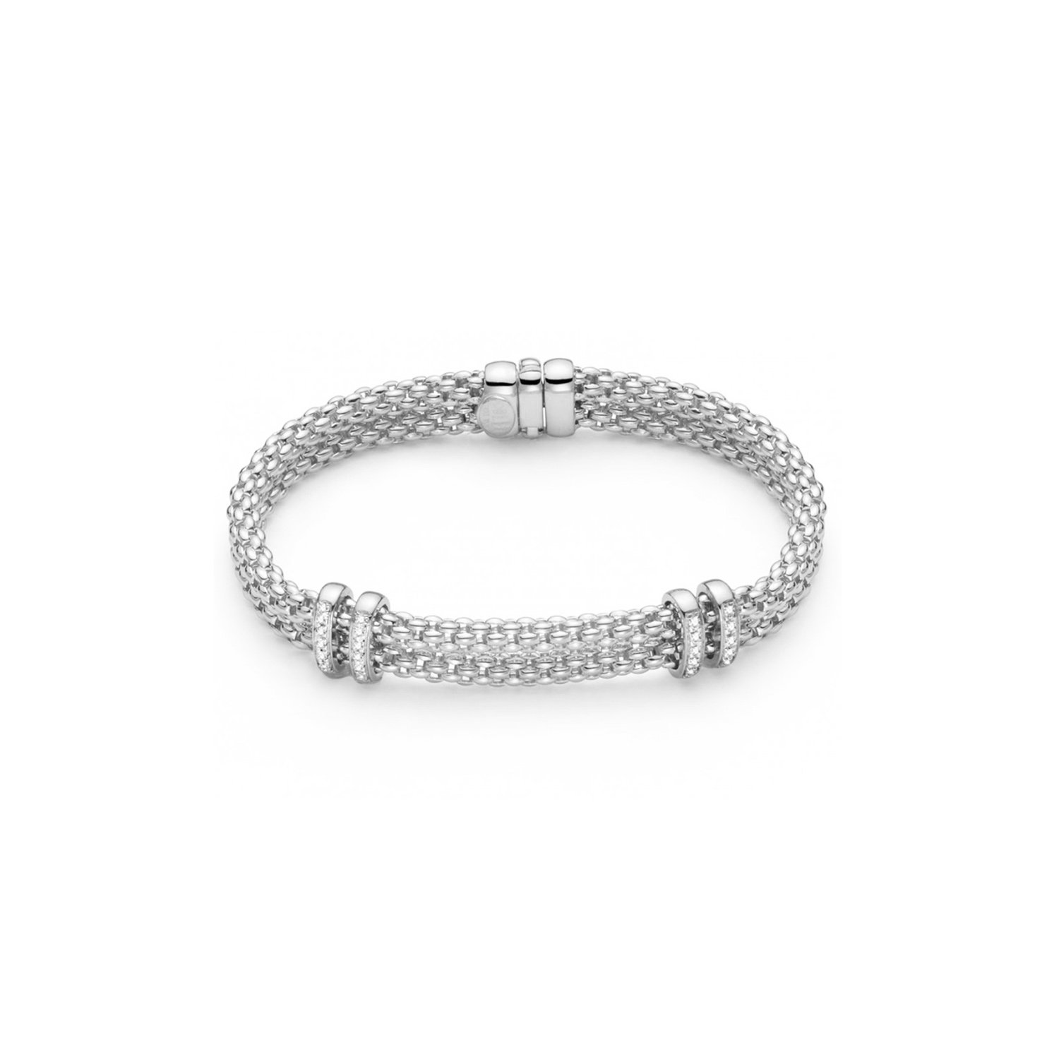 An 18ct white gold two row bracelet with two diamond set rondels, belonging to FOPE's Solo collection.