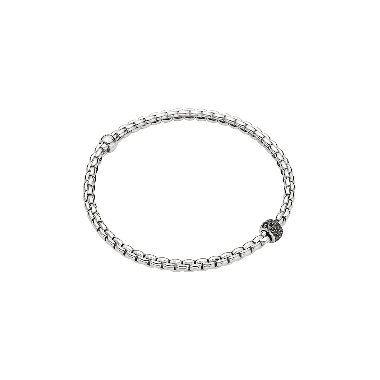 FOPE, EKA Collection, 18ct White Gold Black Diamond Flex'It Bracelet: 0.20 carats An 18ct white gold Flex'It bracelet with a single pave set black diamond rondel belonging to FOPE's EKA collection.