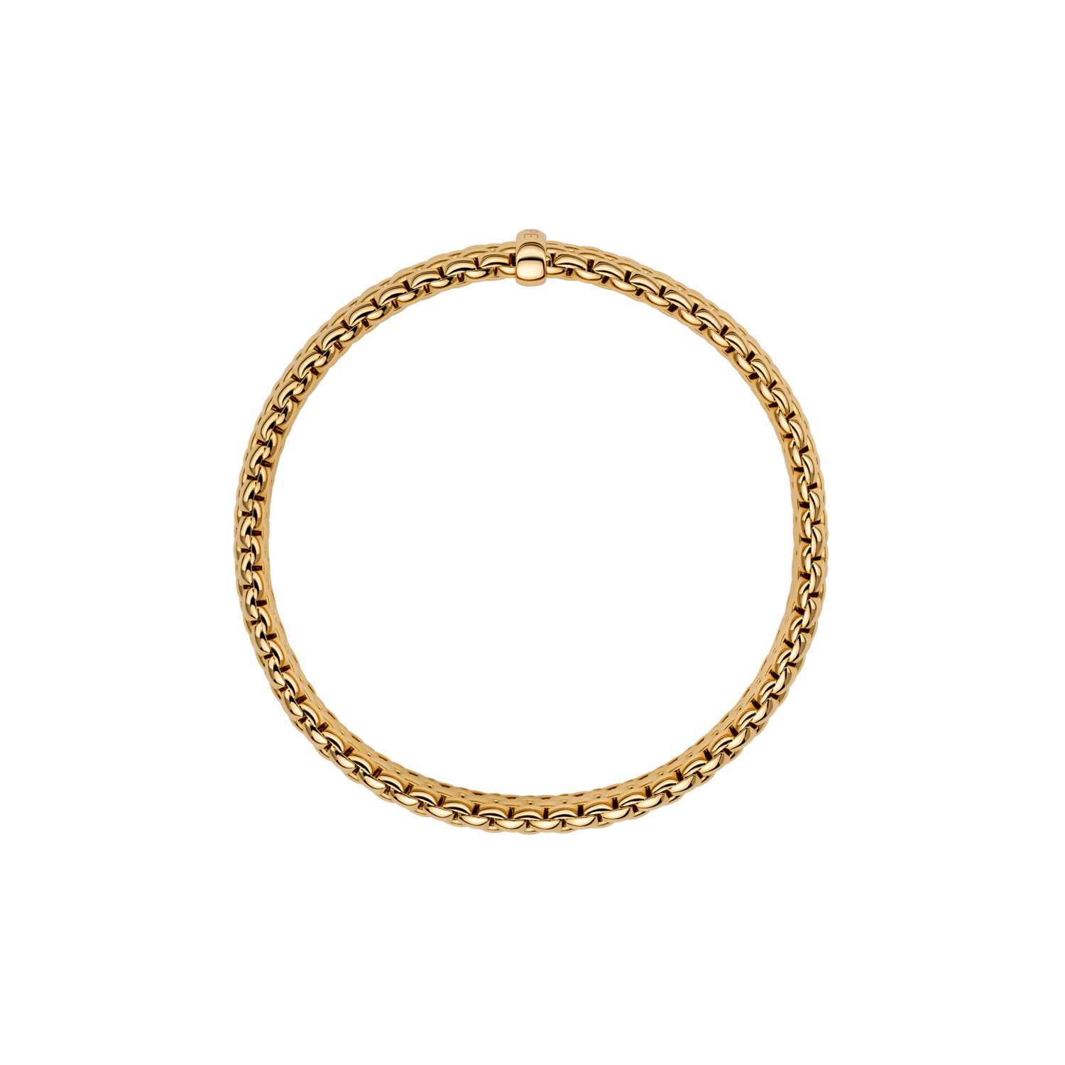 An 18ct yellow gold Flex'It bracelet with a single diamond set rondel belonging to FOPE's Panorama collection.