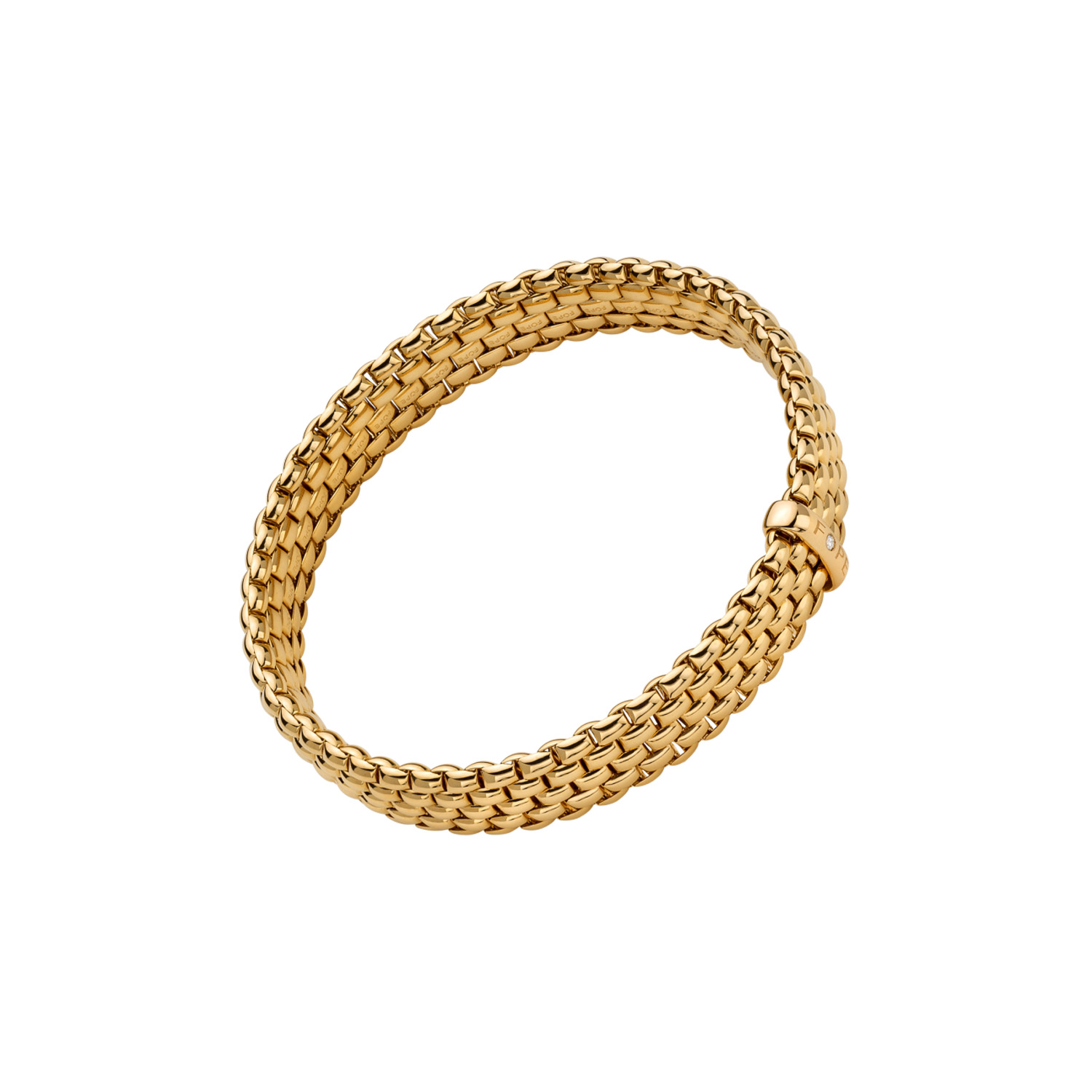 An 18ct yellow gold Flex'It bracelet with a single diamond set rondel belonging to FOPE's Panorama collection.
