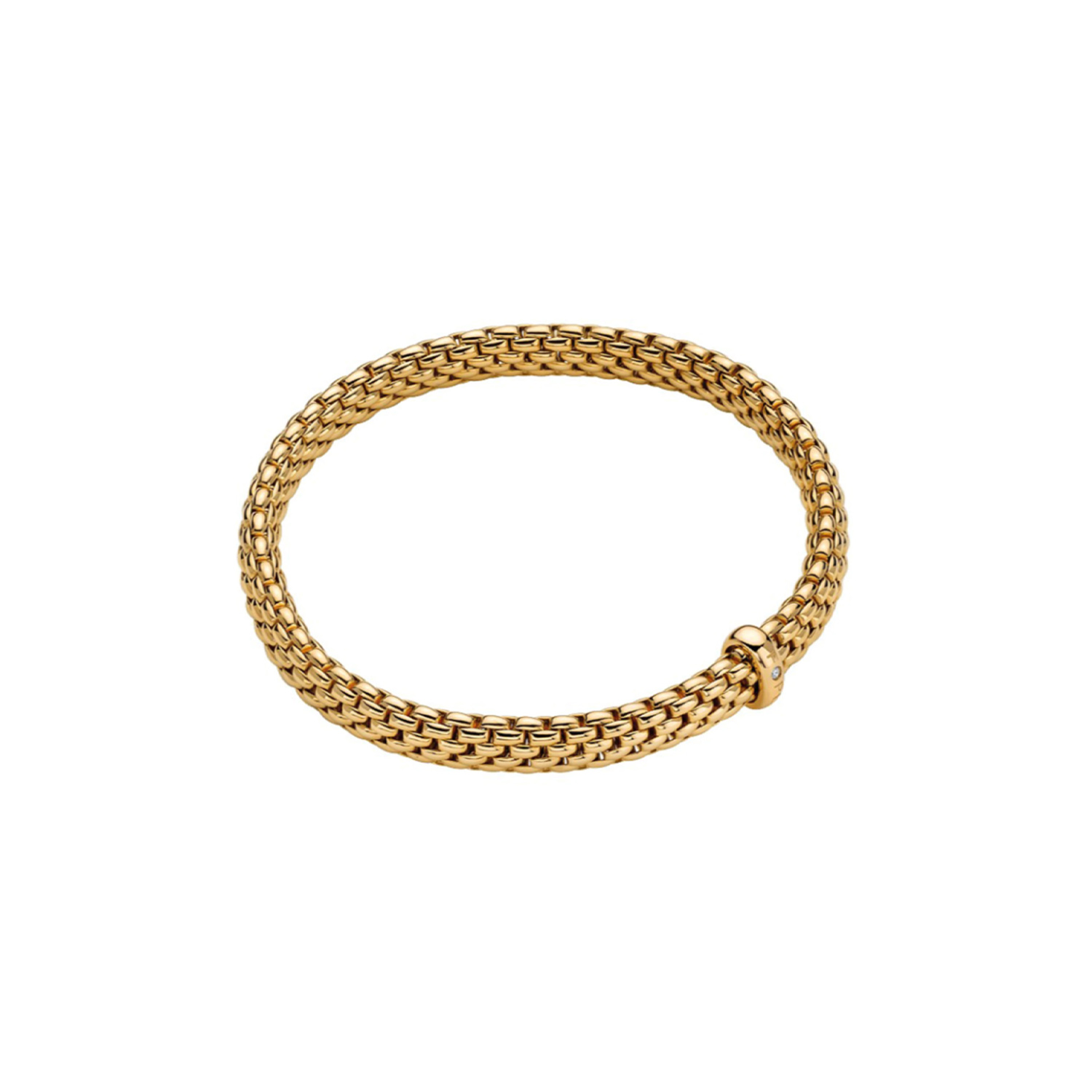 An 18ct yellow gold Flex'It bracelet with a single diamond set charm belonging to FOPE's Vendôme collection.