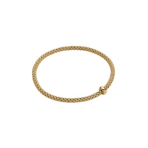 An 18ct yellow gold Flex'It bracelet with a single diamond set rondel belonging to FOPE's Prima collection.