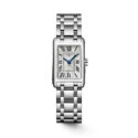 Longines, DolceVita with a 17.7 x 27mm stainless steel case and bracelet strap featuring a silver dial.