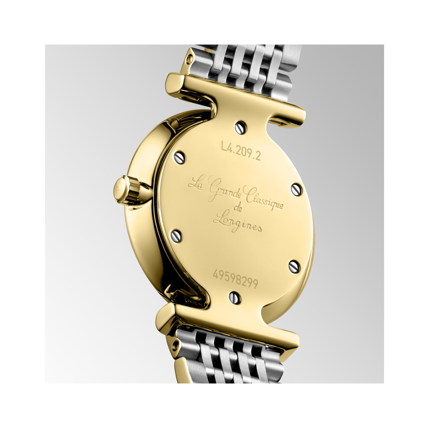 Longines, La Grande Classique with a 24mm stainless steel and yellow gold PVD coated case and bracelet strap feeaturing a white dial.