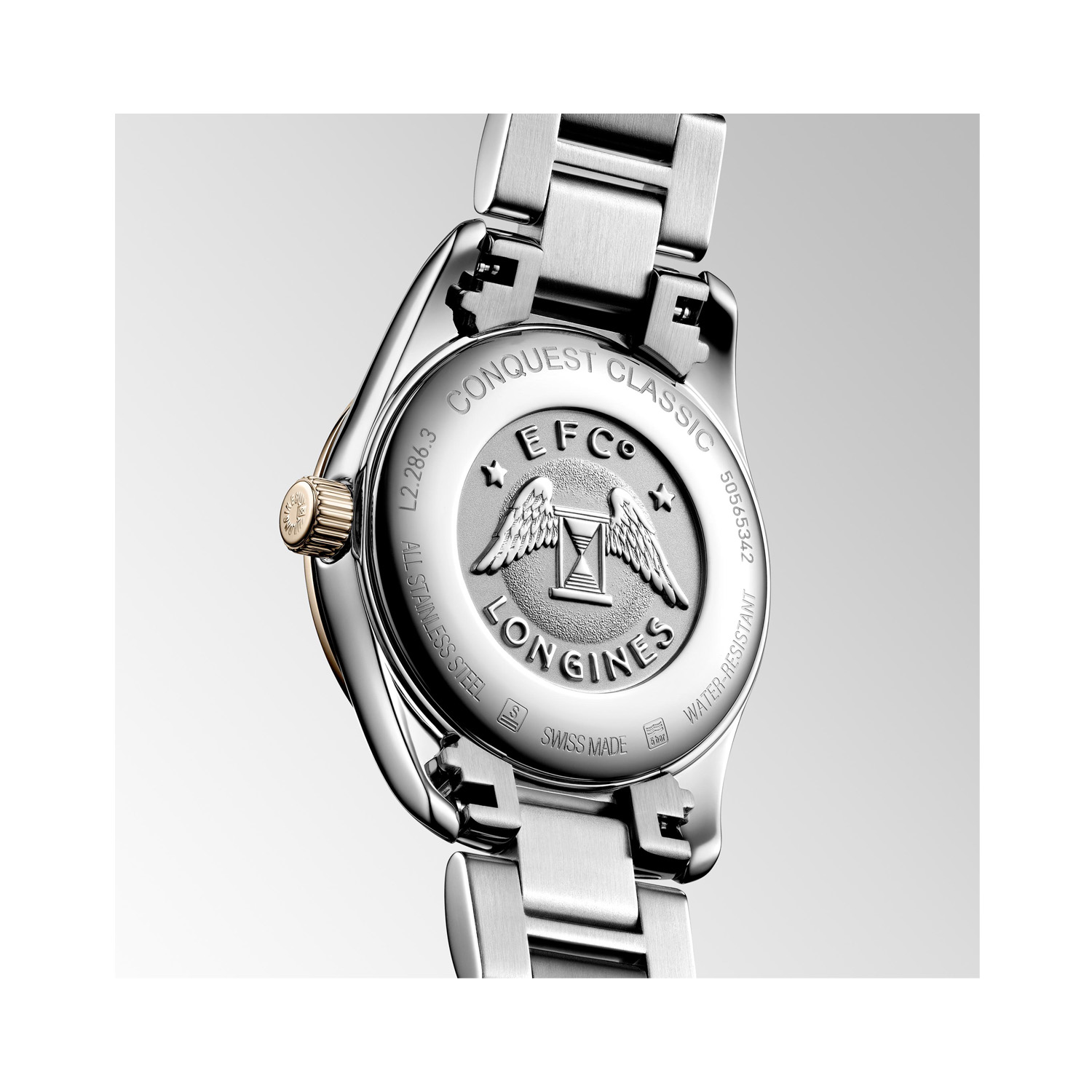 Longines, Conquest Classic Sunray Silver, Quartz Women's Watch Longines, Conquest Classic with a 29.5mm stainless steel and rose gold PVD case and bracelet strap featuring a sunray silver dial.