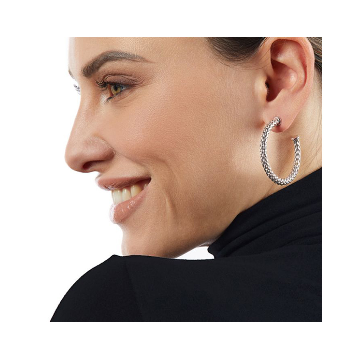 FOPE, Essentials Collection, 18ct White Gold Medium Hoop Earrings A pair of 18ct white gold medium hoop earrings for pierced ears, belonging to FOPE's Essentials collection.