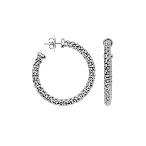 A pair of 18ct white gold medium hoop earrings for pierced ears, belonging to FOPE's Essentials collection.