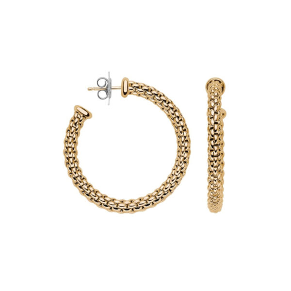 A pair of 18ct yellow gold medium hoop earrings for pierced ears, belonging to FOPE's Essentials collection.