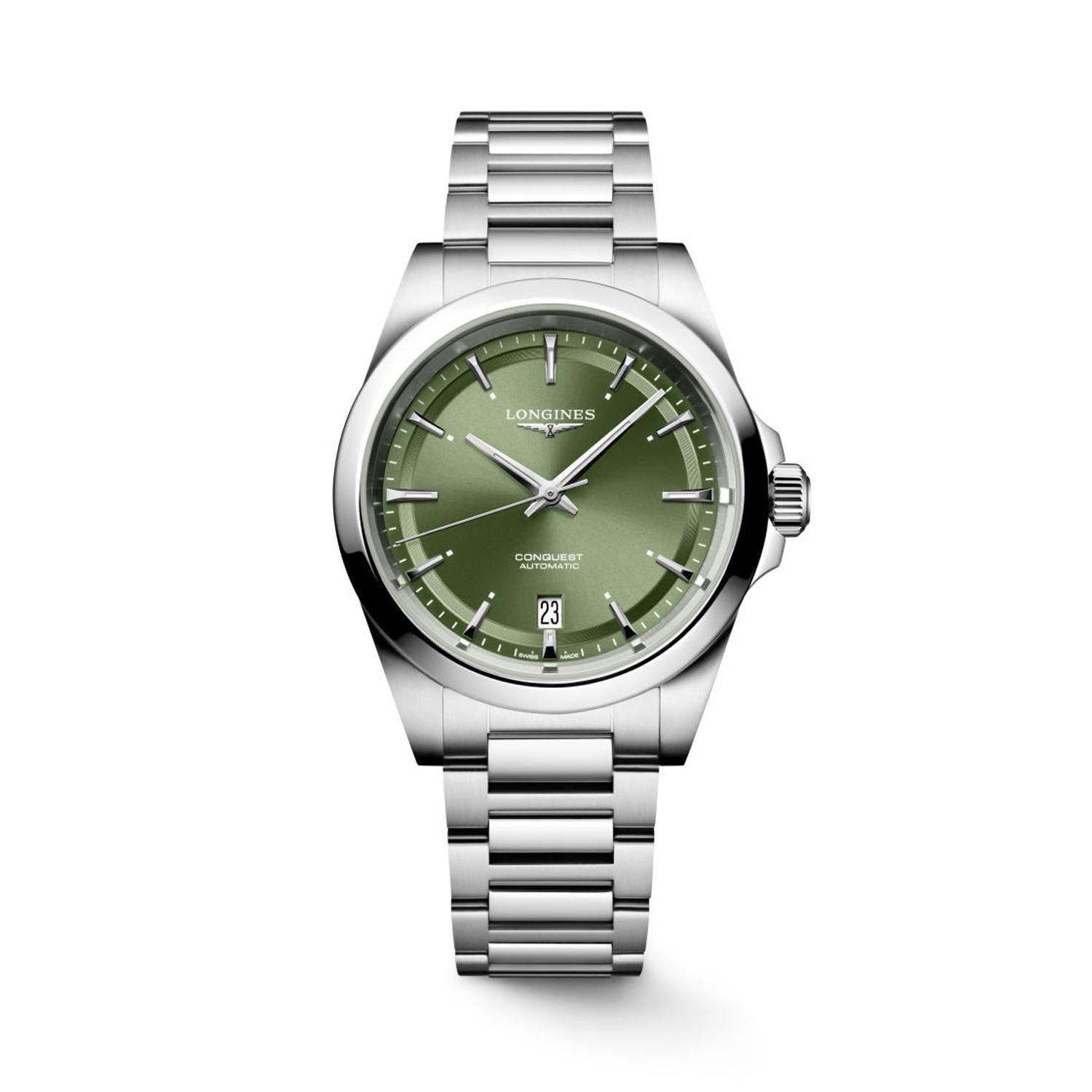 Longines, Conquest Sunray Green, Automatic Men's Watch Longines, Conquest with a 38mm stainless steel case and bracelet strap featuring a date function with a sunray green coloured dial.