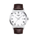 Tissot, Classic Dream White Dial, Quartz Men's Watch Tissot, Classic Dream with a 42mm stainless steel case and brown leather strap featuring a date function and a white dial.