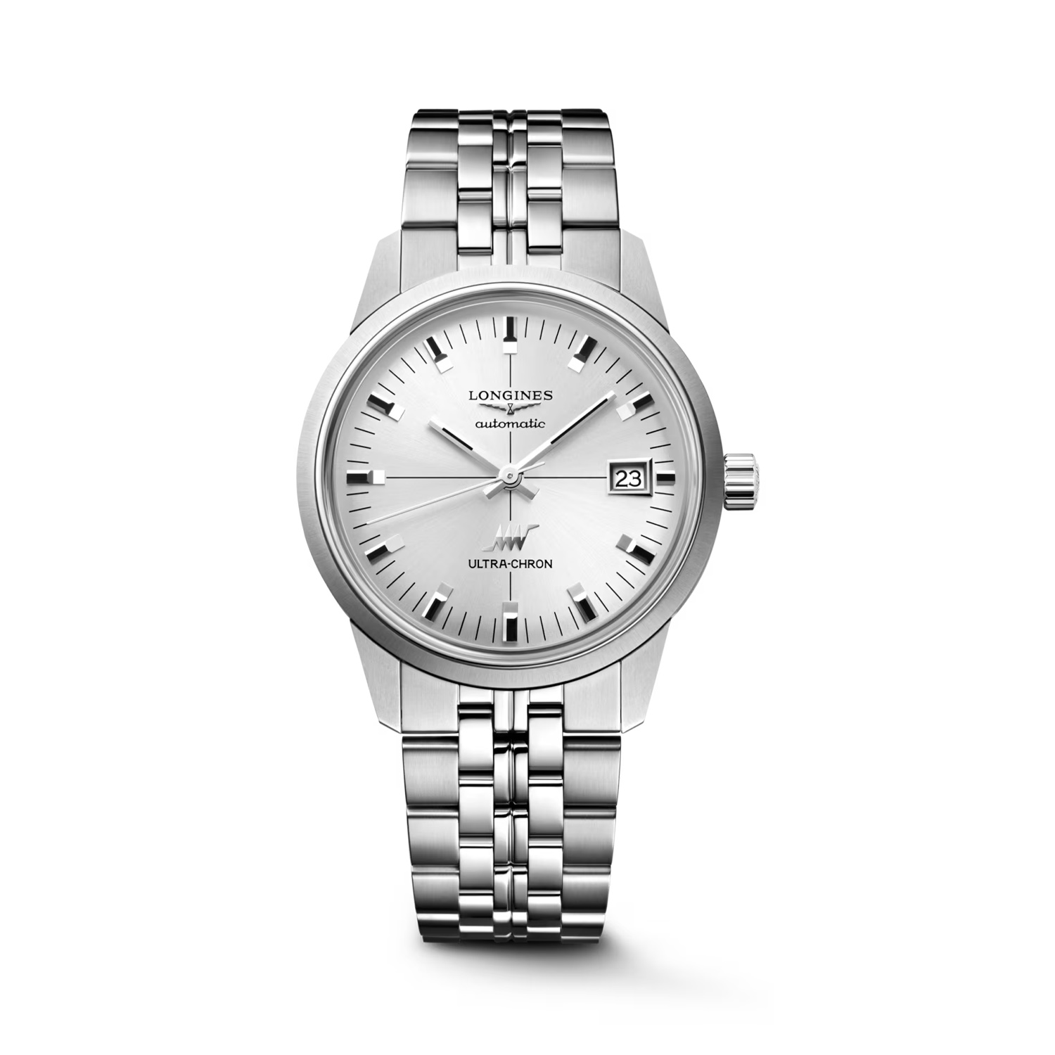 Longines, Ultra Chron Classic with a 37mm stainless steel case and bracelet strap featuring a date function and a sunray silver coloured dial.