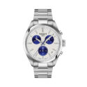 Tissot, PR 100 Chronograph White, Quartz Men's Watch Tissot, PR 100 with a 40mm stainless steel case and bracelet strap featuring a chronograph, date function and a white and blue coloured dial.