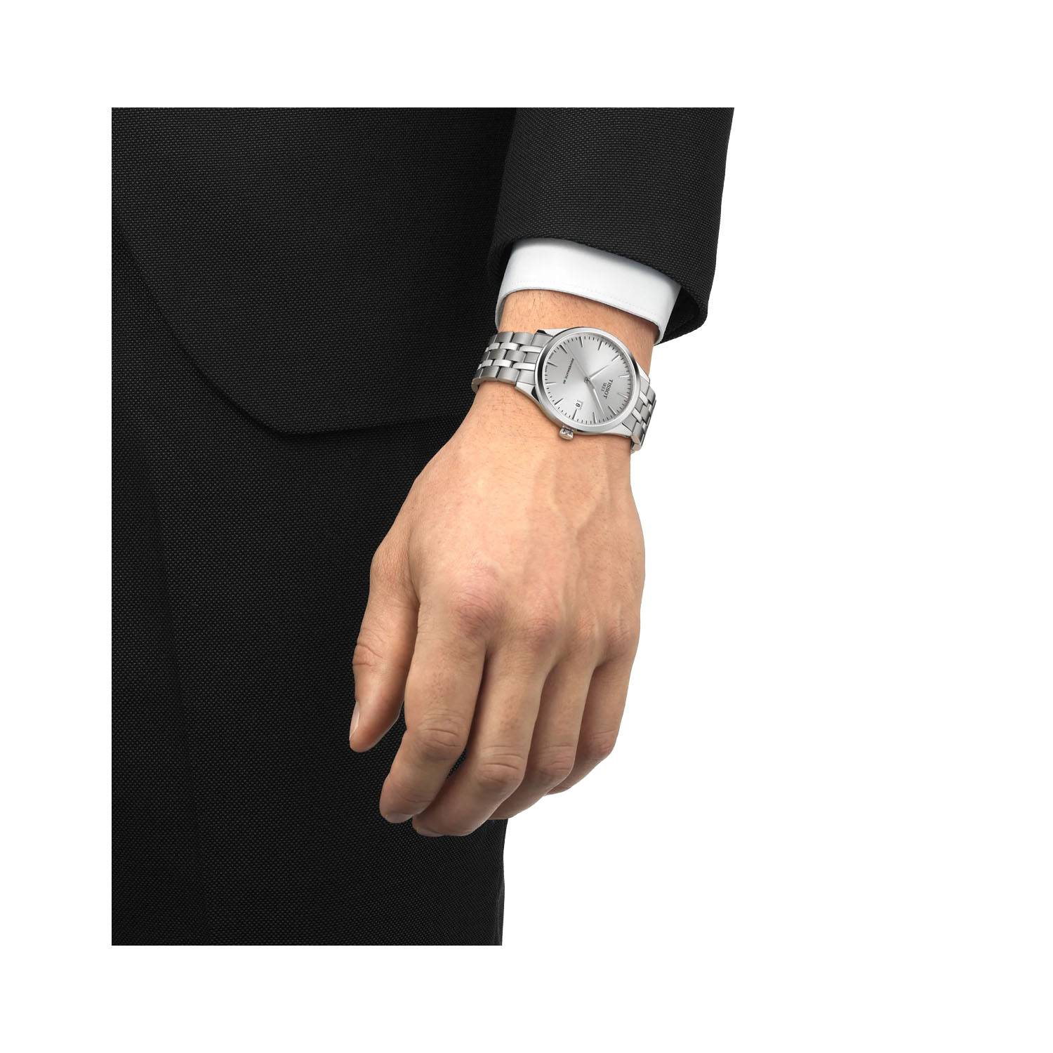 Tissot, Classic Dream with a 40mm stainless steel case and bracelet strap featuring a date function and a silver dial.