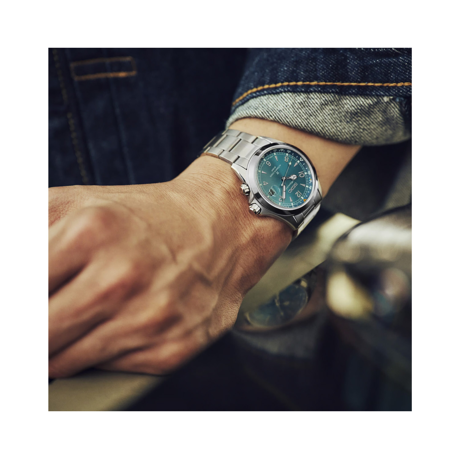 Seiko Prospex Alpinist 'Tealpine' with a 39.5mm stainless steel case and bracelet strap featuring a date function and a teal coloured dial.