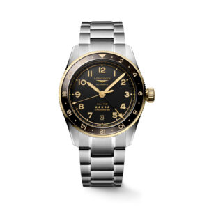 Longines, Spirit Zulu Time with a 39mm stainless steel case and bracelet strap featuring an anthracite dial and a chocolate brown ceramic bezel.