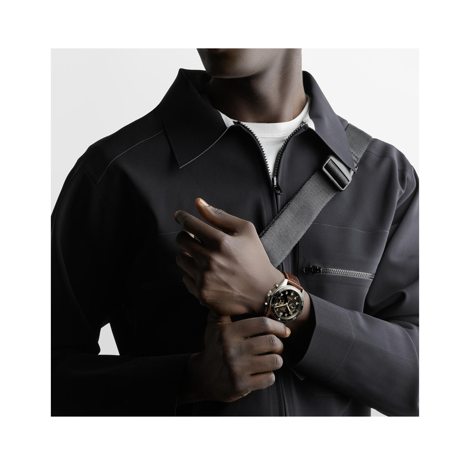 Longines, Spirit Flyback with a 42mm stainless steel case and a brown leather strap featuring a chronograph and a black dial and ceramic bezel.