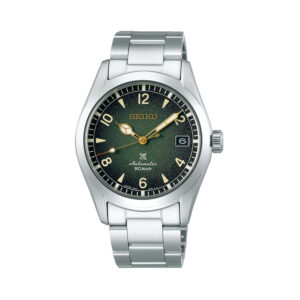 Seiko, Prospex 'Alpinist' with a 38mm stainless steel case and bracelet strap featuring a date function and a green dial.
