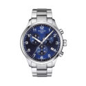 Tissot, Chrono XL with a 45mm stainless steel case and bracelet strap featuring a chronograph, date function and a blue dial.