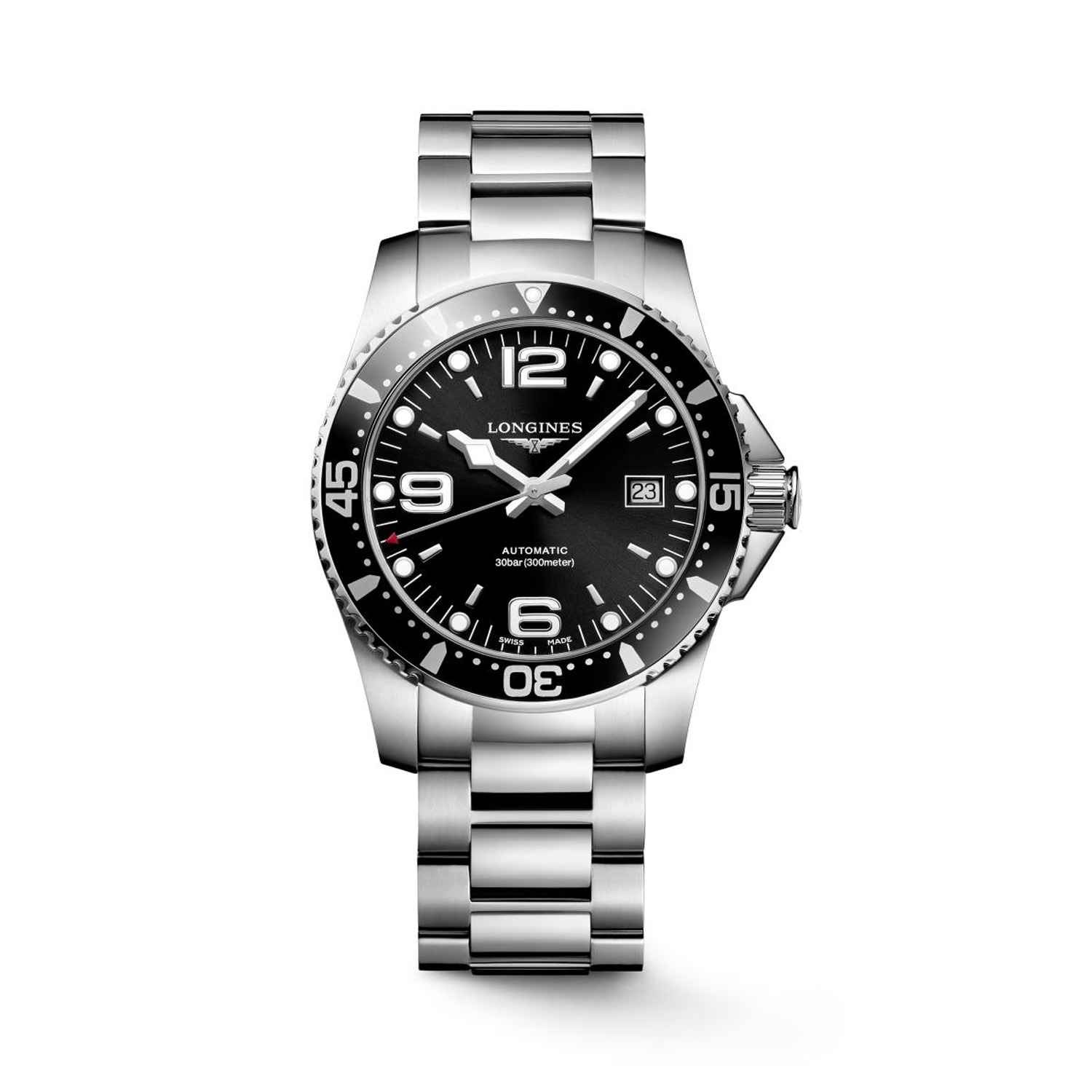 Longines, HydroConquest Sunray Black, Automatic Men's Watch Longines, HydroConquest with a 41mm stainless steel case and bracelet strap featuring a date function and a sunray black dial and bezel.