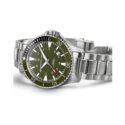 Hamilton, Khaki Navy Scuba with a 40mm stainless steel case and bracelet strap featuring a date function with a green dial and bezel.