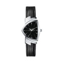Hamilton, Ventura, Quartz Men's Watch Hamilton, Ventura with a 32.3mm and 50.3mm stainless steel triangular shaped case and a black leather strap featuring a black dial.