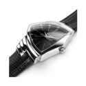Hamilton, Ventura, Quartz Men's Watch Hamilton, Ventura with a 32.3mm and 50.3mm stainless steel triangular shaped case and a black leather strap featuring a black dial.