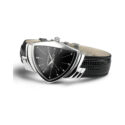Hamilton, Ventura, Quartz Men's Watch Hamilton, Ventura with a 32.3mm and 50.3mm stainless steel triangular shaped case and a black leather strap featuring a black dial.