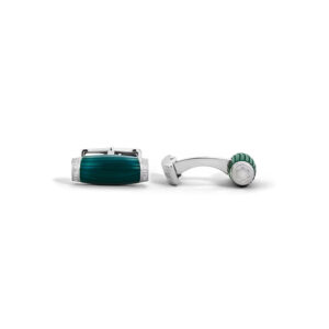 A pair of Montblanc, StarWalker PolarGreen cufflinks in stainless steel with green detail featuring the Montblanc emblem.