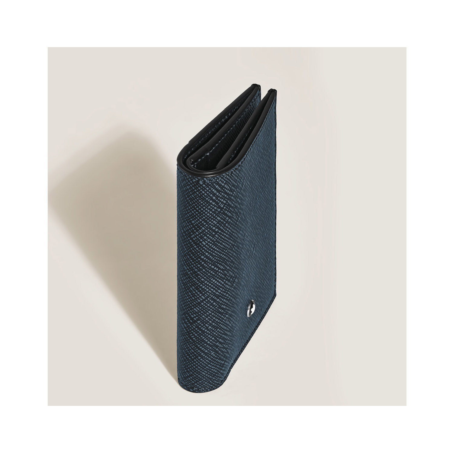 Montblanc, Sartorial Tweed Blue 4cc Mini Wallet Montblanc, Sartorial wallet crafted in tweed blue leather with three dedicated credit card slots, a banknote compartment and two additional pockets.