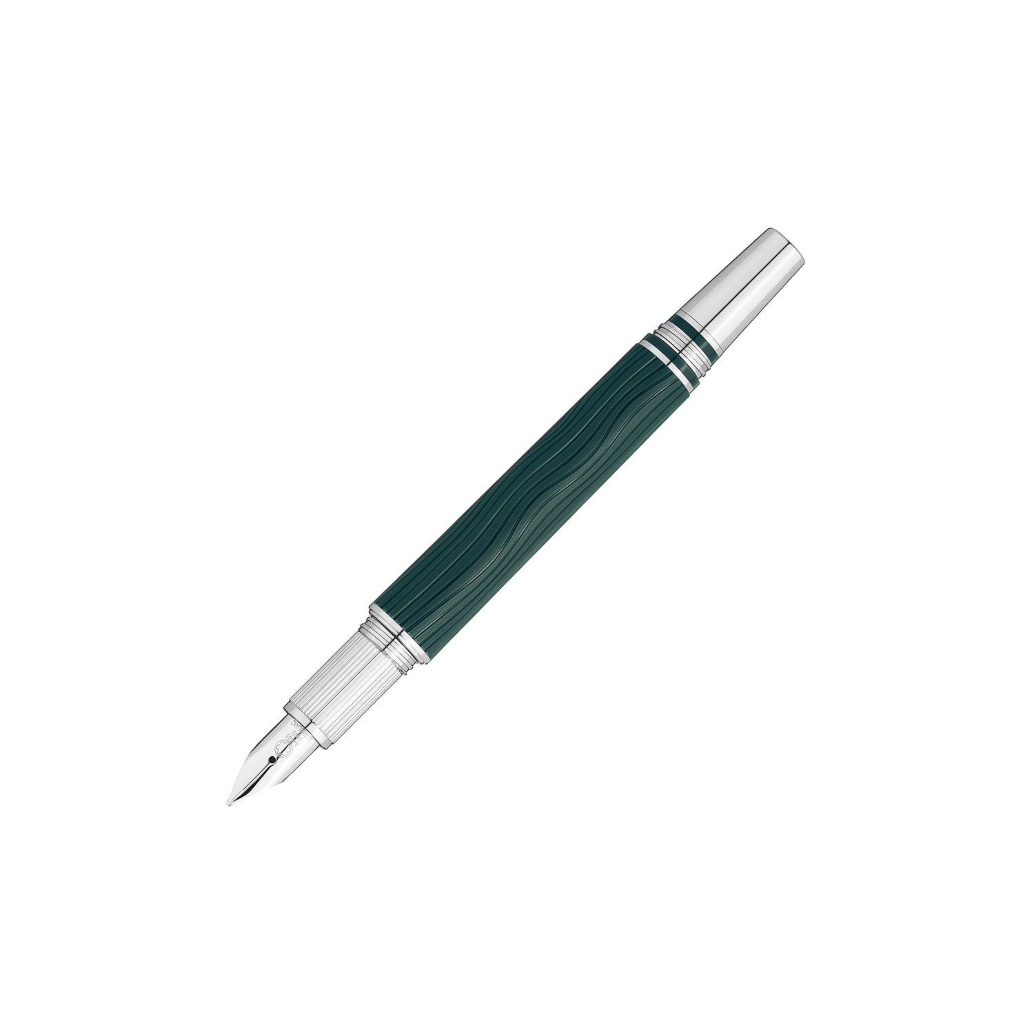 A Montblanc, StarWalker PolarGreen Fountain Pen crafted in green precious resin with platinum coated fittings, a hand-crafted Au 585 14ct gold, rhodium coated nib and a dome made from transparent resin with the Montblanc emblem that glows in low light.