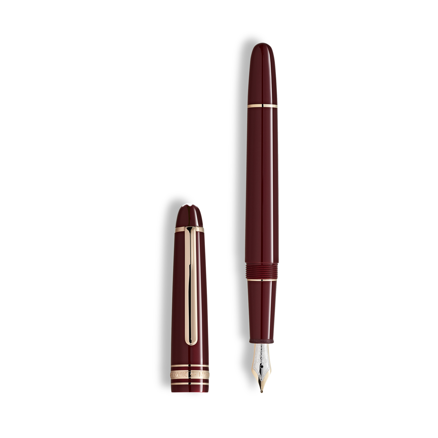A Montblanc, Meisterstück Burgundy Red Classique Fountain Pen crafted from red precious resin with gold coated fittings and a hand-crafted Au585 14ct gold nib.
