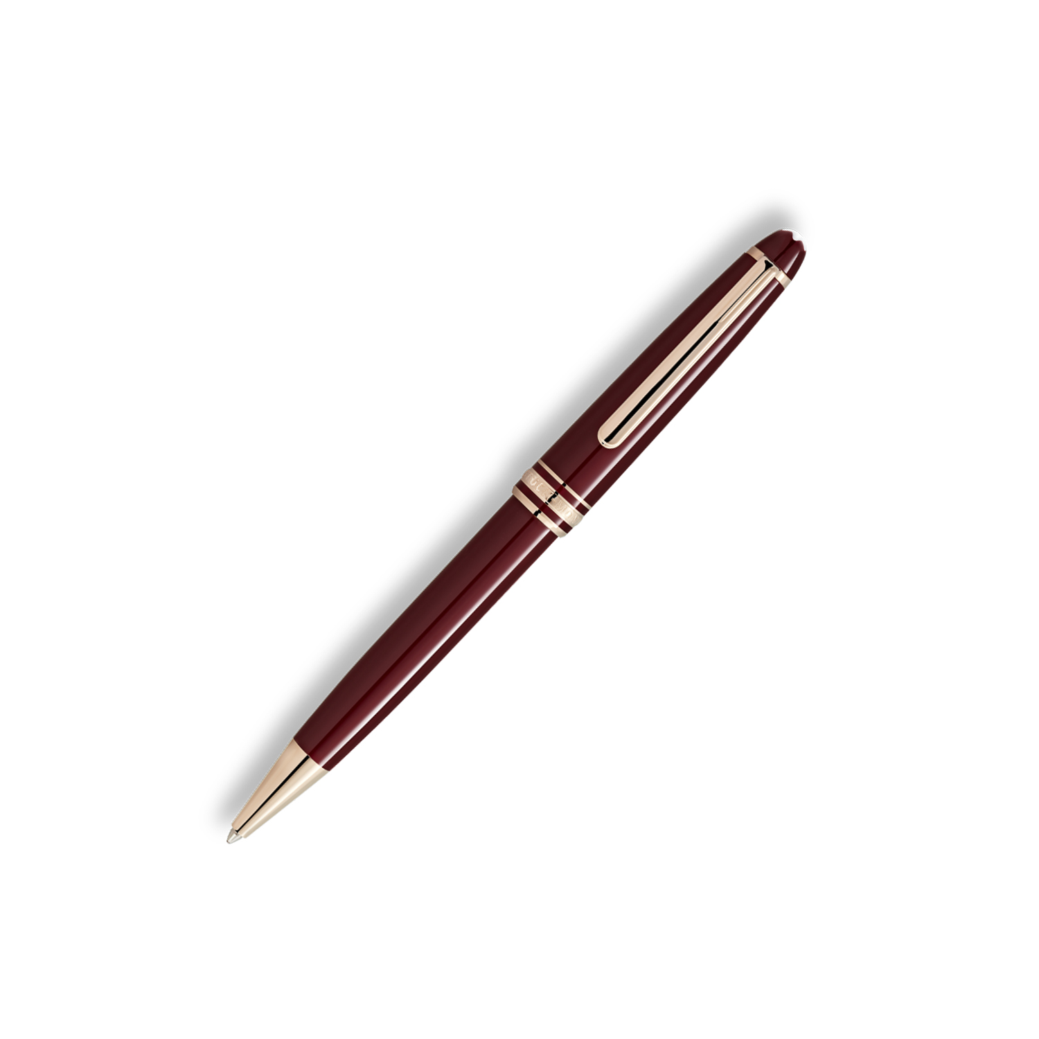 A Montblanc, Meisterstück Burgundy Red Ballpoint pen crafted from red precious resin with gold coated fittings.