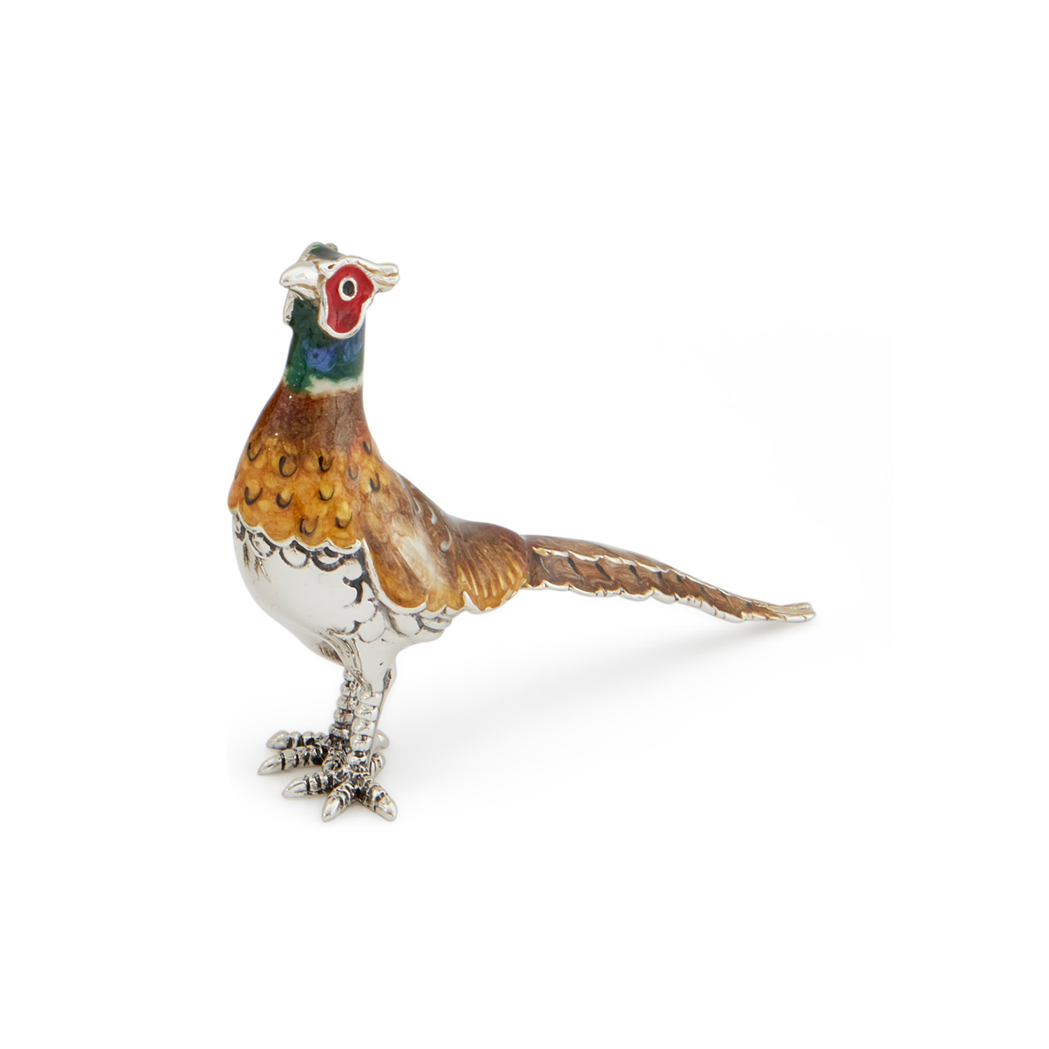 Saturno, Sterling Silver Cock Pheasant Figurine A sterling silver standing cock pheasant figurine from Saturno by Francis Howard.