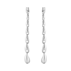 A pair of sterling silver long drop earrings from Georg Jensen's Reflect collection, for pierced ears.