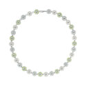 A rhodium plated, sterling silver green and white enamelled flower necklace from Georg Jensen's Daisy collection.
