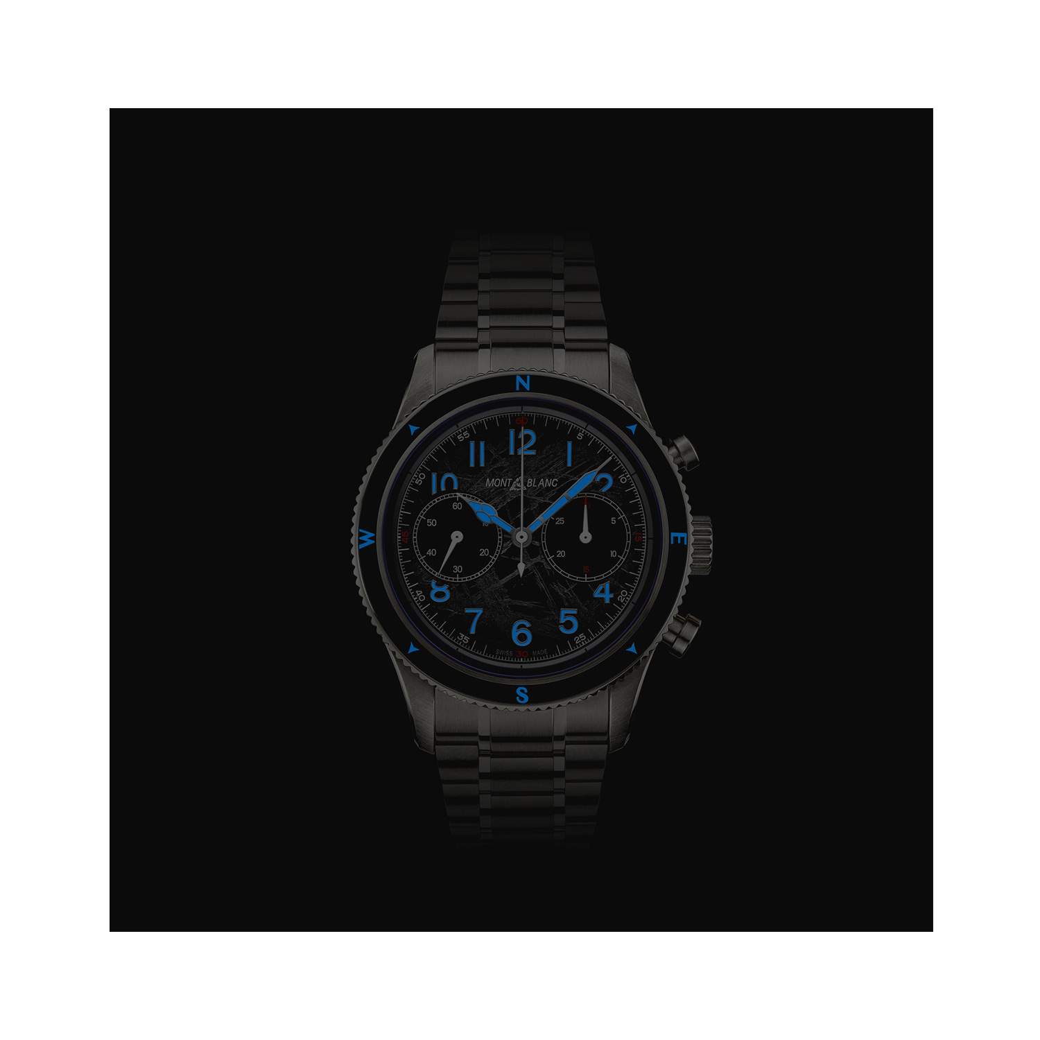 Montblanc,1858 Chronograph 0 Oxygen The 8000, Automatic Men's Watch Montblanc, 1858 Chronograph 0 Oxygen The 8000 with a 42mm stainless steel case and bracelet strap featuring a chronograph on a grey dial with a black bezel.