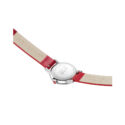 Mondaine, evo2 with a 26mm stainless steel case and a red vegan grape leather strap featuring a white dial.
