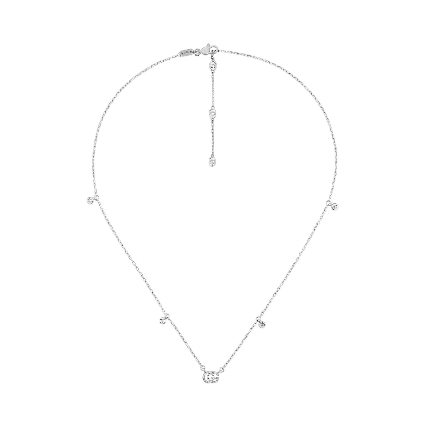 Gucci GG Running, 18ct White Gold Diamond Necklace: 0.08 carats An 18ct white gold, diamond set necklace with pendant from Gucci's GG Running collection.