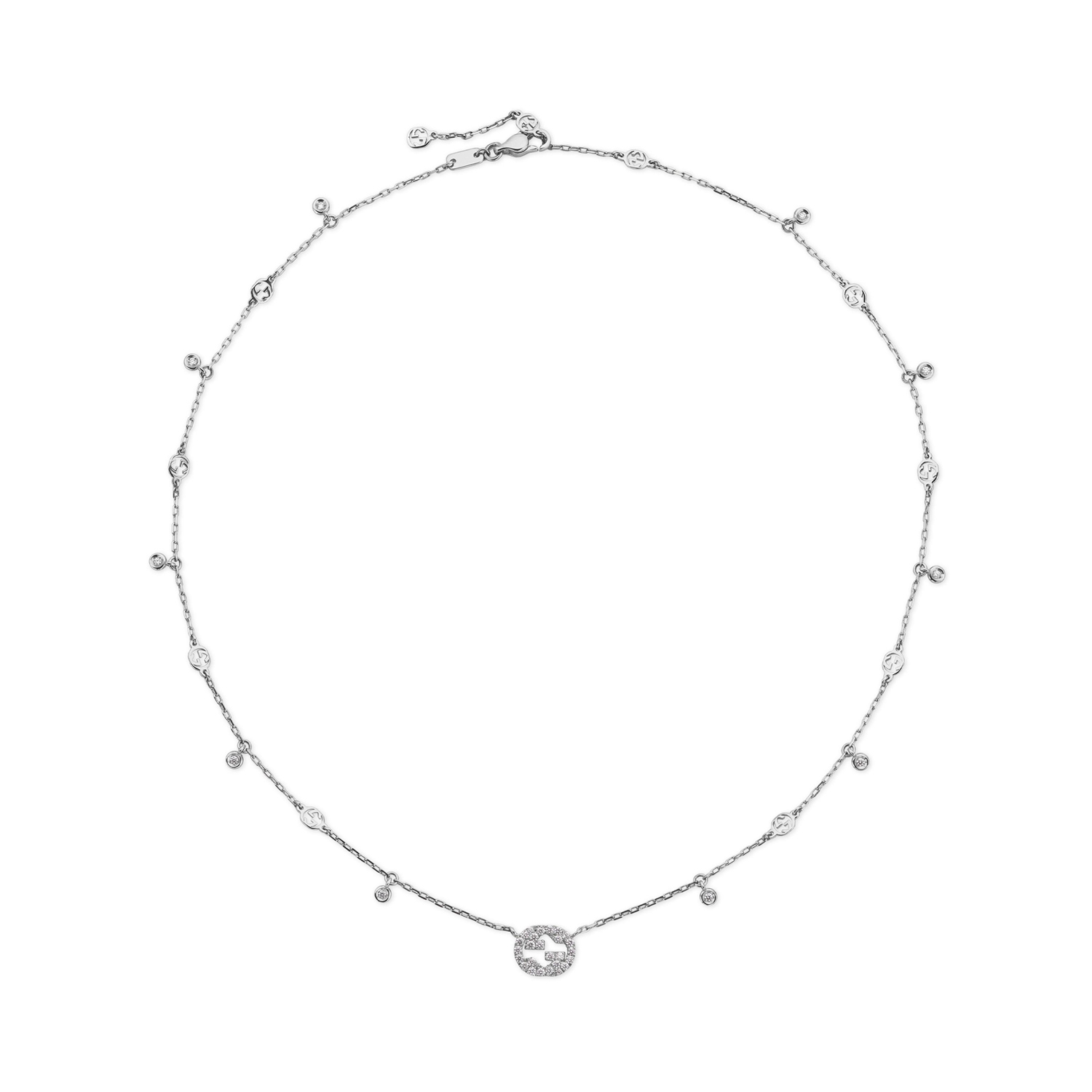An 18ct white gold, diamond set necklace from the Gucci Interlocking collection.