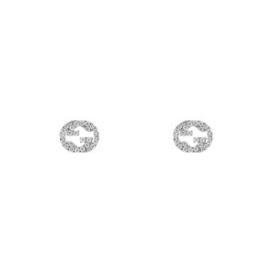 A pair of 18ct white gold, diamond set stud earrings for pierced ears from the Gucci Interlocking collection.