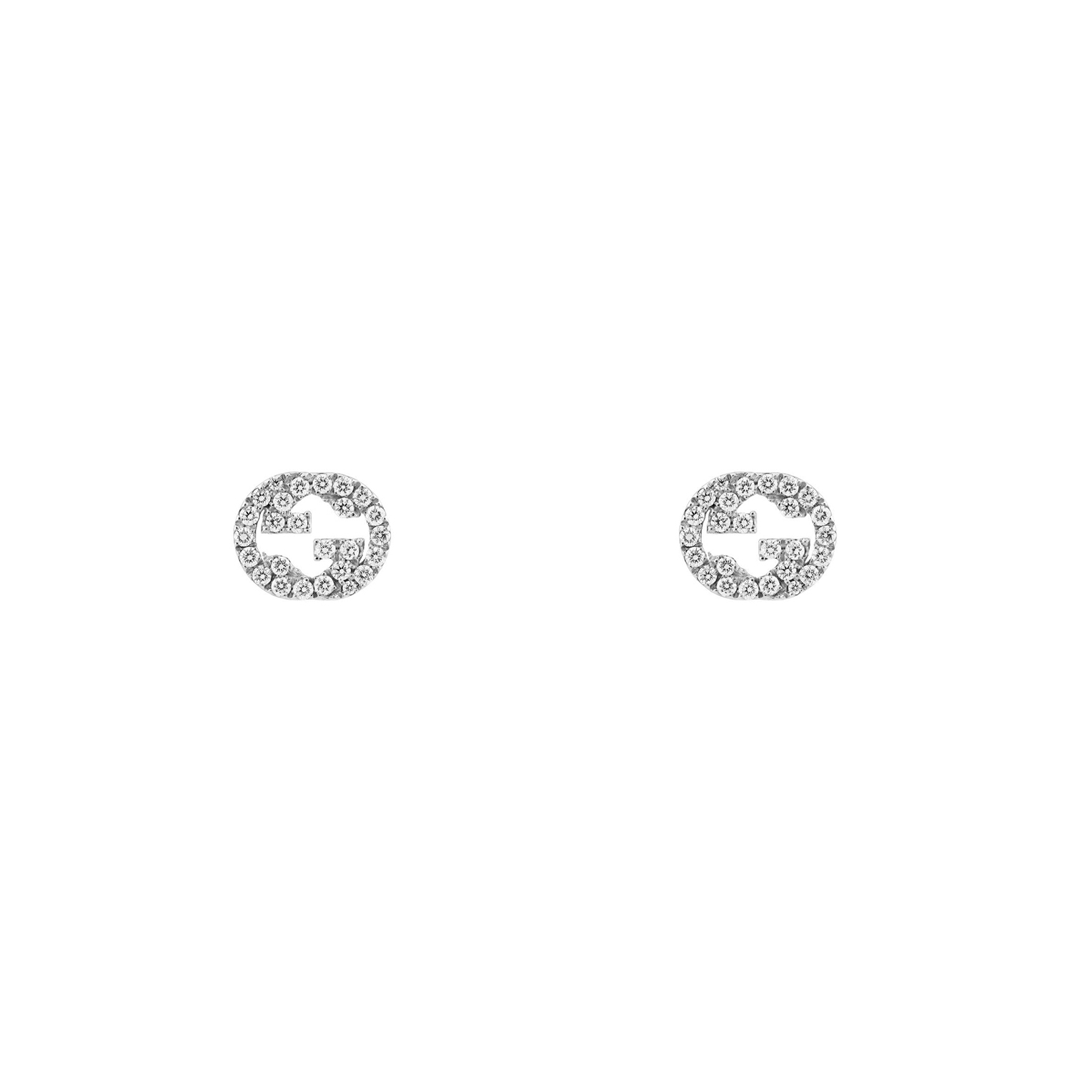 A pair of 18ct white gold, diamond set stud earrings for pierced ears from the Gucci Interlocking collection.