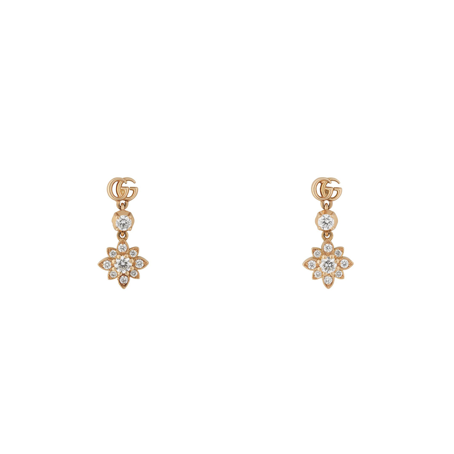 A pair of 18ct rose gold, diamond set drop earrings for pierced ears from the Gucci Flora collection.