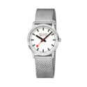 Mondaine, Simply Elegant White, Quartz Unisex Watch Mondaine, Simply Elegant with a 36mm stainless steel case and bracelet strap featuring a white dial.