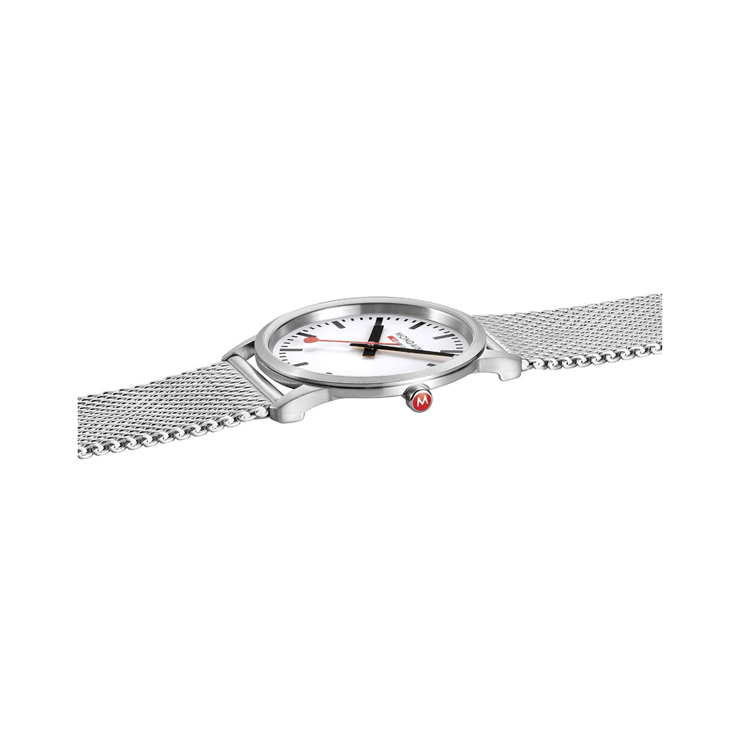 Mondaine, Simply Elegant White, Quartz Unisex Watch Mondaine, Simply Elegant with a 36mm stainless steel case and bracelet strap featuring a white dial.