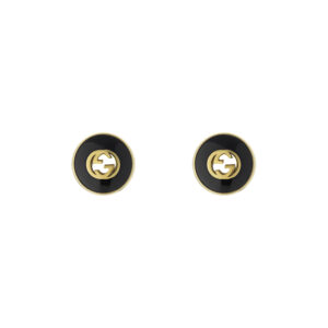 A pair of 18ct yellow gold and black onyx stud earrings for pierced ears, from the Gucci Interlocking collection.
